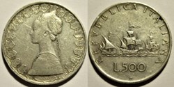 Repubblica Italiana - 500 Lire 1959 - Christopher Columbus's ships