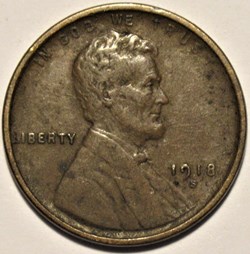 1918 S One Cent - Repunched mintmark