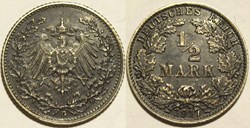 Wilhelm II - 1/2 Mark 1917 Karlsruhe, German Empire