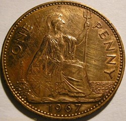 1967 UK One Penny Coin Queen Elizabeth II Coin Great Britain