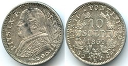 Pio IX, Pope - 10 Soldi 1869, Anno XXIII - Vaticano (ex.2)