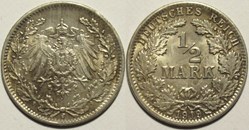 Wilhelm II - 1/2 Mark 1919 Hamburg, German Empire (2 ex.)