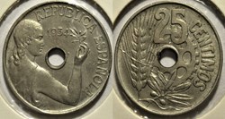 1934 - 25 Centimos - Second Republic of Spain - Error
