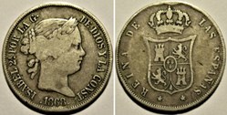 1868 Filipinas - 20 Céntimos - Isabel II de España - Error