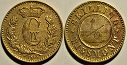 Christian IX Denmark - 1/2 Skilling Rigsmønt 1868