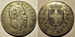 1876 Regno d'Italia, 5 Lire, Roma - Vittorio Emanuele II