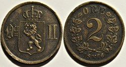 Norway - Oskar II - 2 Øre 1876 (ex.2)