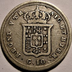1844 Royaume de Naples, 10 Grana / Carlino - Ferdinando II