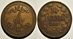 Alexander II of Russia - 10 Penniä 1867, Grand Duchy of Finland