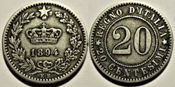 1894 Royaume d'Italie, 20 Centesimi, Berlin - Umberto I (ex.2)