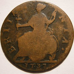 1737 Half Penny No Regal - George II of Great Britain