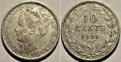 Wilhelmina of Nederland - 10 Cents 1905