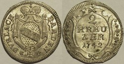 1742 Baden-Durlach, 2 Kreuzer - Margrave Karl Friedrich