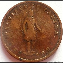 Quebec Un Sou 1852 - HalfPenny Token Bank - Canadian Province (ex.2)