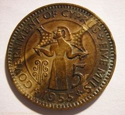 Elizabeth II - 5 Mils 1955 - Cyprus
