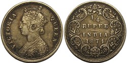 Victoria - 1/4 Rupee 1874 Calcutta - British India