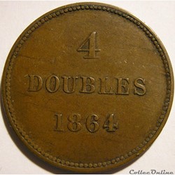 States of Guernsey - 4 Doubles 1864 var. + Repunched Date