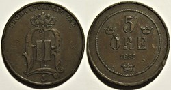 Sweden - Oskar II - 5 Öre 1882 - Repunched Date