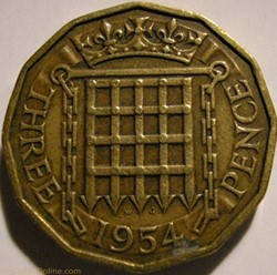 Elizabeth II - 3 Pence 1954 - UK