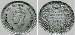 George VI - Half Rupee 1943 Bombay - British Raj (ex.2)
