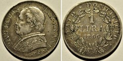 Pio IX, Papa - 1 Lira 1866, Anno XXI - Vaticano