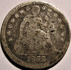 1852 Dime - 10 Cents - Repunched Date + Die Cracked