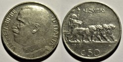 1919 Royaume d'Italie, 50 Centesimi, Roma - Vittorio Emanuele III