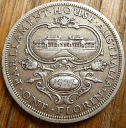 George V - One Florin 1927 Melbourne, Parliament - Australia