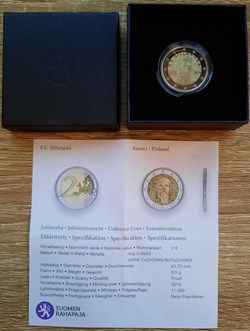 2€ Finlande 2013 - 125ans de la naissance de F. E. SILLANPÄÄ, écrivain prix Nobel - BE avec écrin