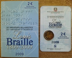 2€ Italie 2009 - Bicentenaire de la naissance de Louis Braille - Coincard