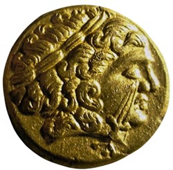 Quart de statère au glaive sur la joue