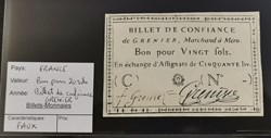 Bon pour 20 sols - Billet de confiance GRENIER - Faux