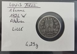 LOUIS XVIII 1 francs 1824 W