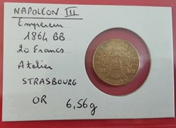 NAPOLEON III EMPEREUR 20 francs OR 1864 BB