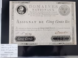 Assignat 500 livres série 9289 face royale