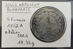 LOUIS NAPOLEON BONAPARTE 5 francs 1852 A
