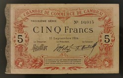 5 francs Chambre de Commerce de Cambrai
