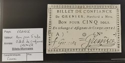 Bon pour 5 sols - Billet de confiance GRENIER - Faux