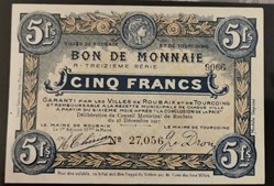 5 francs ville de Tourcoing et Roubaix