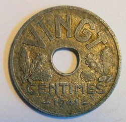 VINGT centimes 1941 à cannelures larges