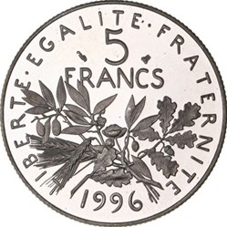 5 francs 1996 BE à tranche striée PR67