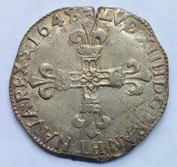 1/4 écu 1648 I titulaire côté croix au marteau