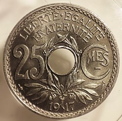 25 centimes 1917 souligné MS65