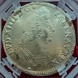 Écu 1696 Y flan neuf aux palmes MS62 (inédit)