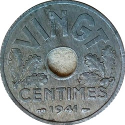 VINGT centimes 1941 à cannelures larges