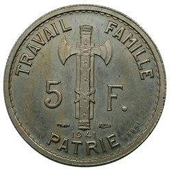 5 francs 1941 essai Pétain au petit 5 MS64