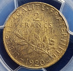 2 francs 1920 épreuve bronze aluminium MS63
