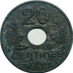 20 centimes 1941 à cannelures larges