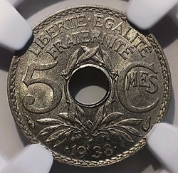 5 centimes • 1938 • étoile en MS63