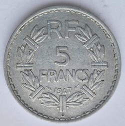 5 francs 1947 B frappe médaille